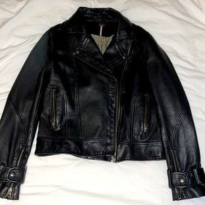 Free People leather jacket. 100% Lamb Leather. Black jacket size 12.